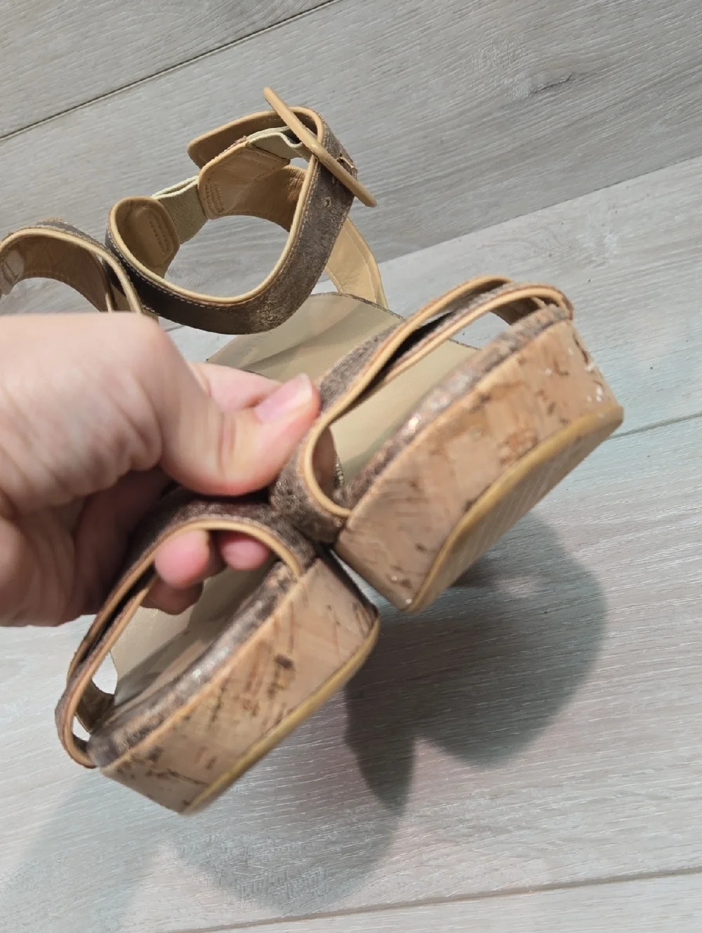 Stuart Weitzman Women Cork Wedge Sandals with Glitter Leather Straps Sz 6.5 - Picture 5 of 12